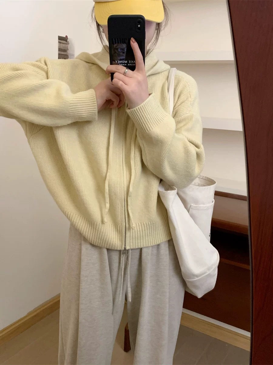 QUESTA™ - Cardigan à capuche zippé à manches longues décontracté