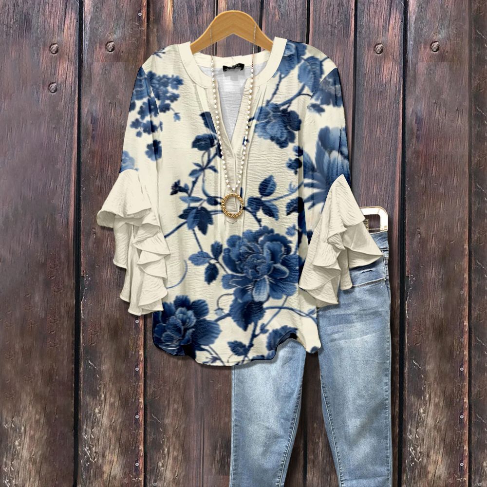 BLAIRLY™ - Blouse florale vintage rétro à manches à volants