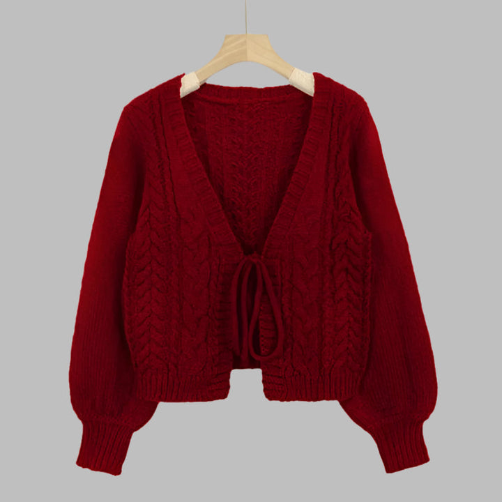 SHERICA™ – Cardigan long vintage douillet à manches longues et fermeture à nouer sur le devant