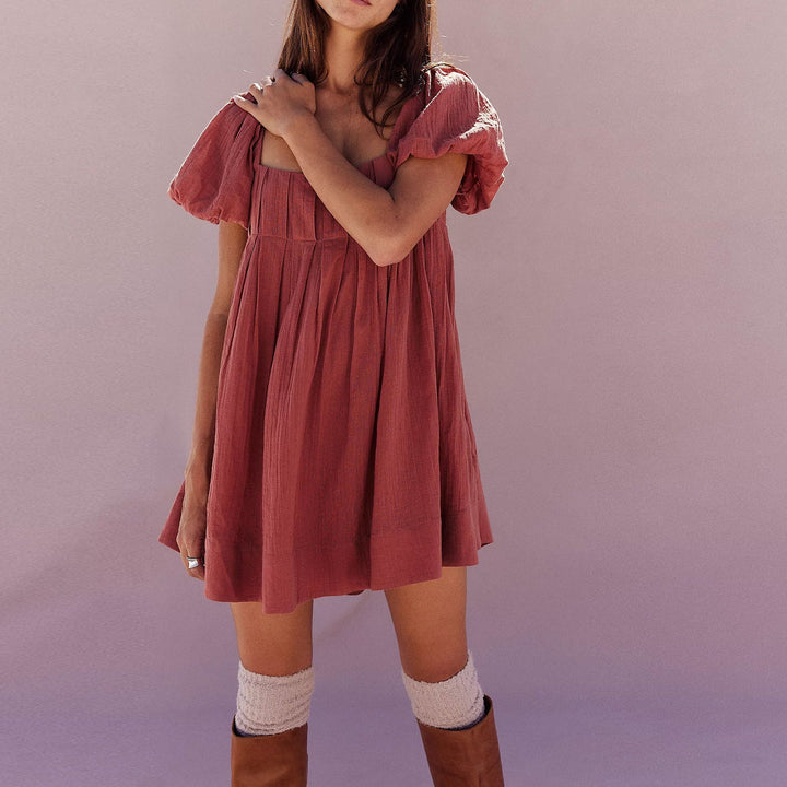 DALAWA™ - Mini-robe chic d'été à manches bouffantes et encolure carrée