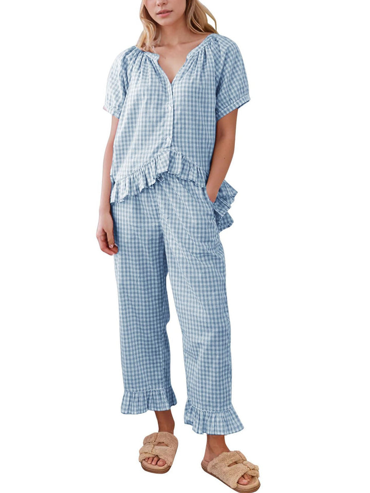 Hadley™ - Ensemble de pyjama à carreaux vichy à volants et manches bouffantes