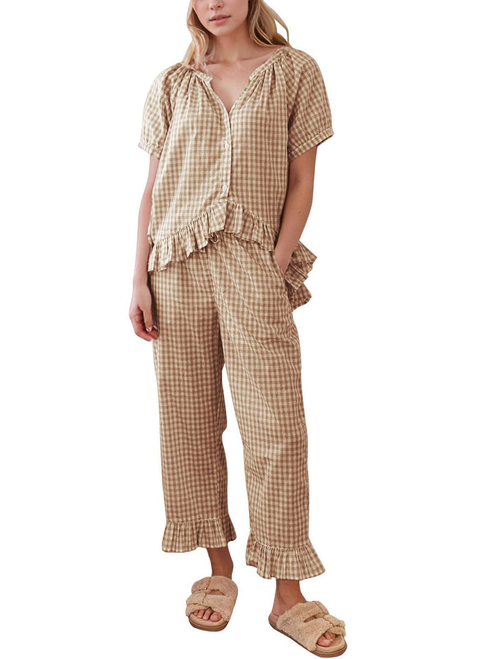Hadley™ - Ensemble de pyjama à carreaux vichy à volants et manches bouffantes