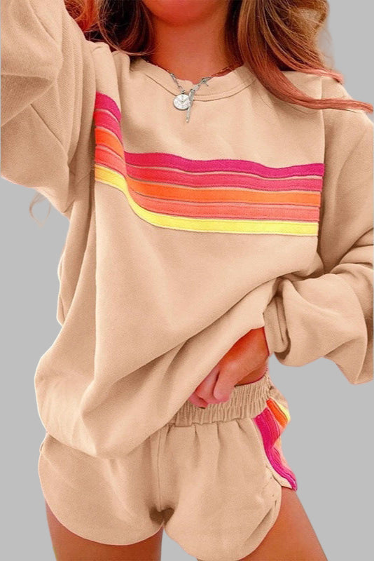 JOVIE™ - Ensemble pyjama confort col rond rayé et short