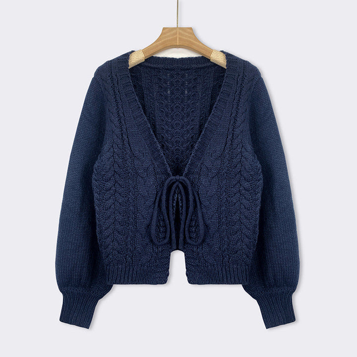 SHERICA™ – Cardigan long vintage douillet à manches longues et fermeture à nouer sur le devant
