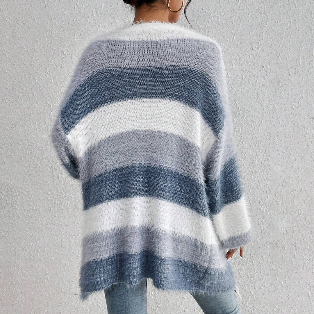 Gilet Long Duveuteux à Manches Longues et Col Ouvert – JULIETA™