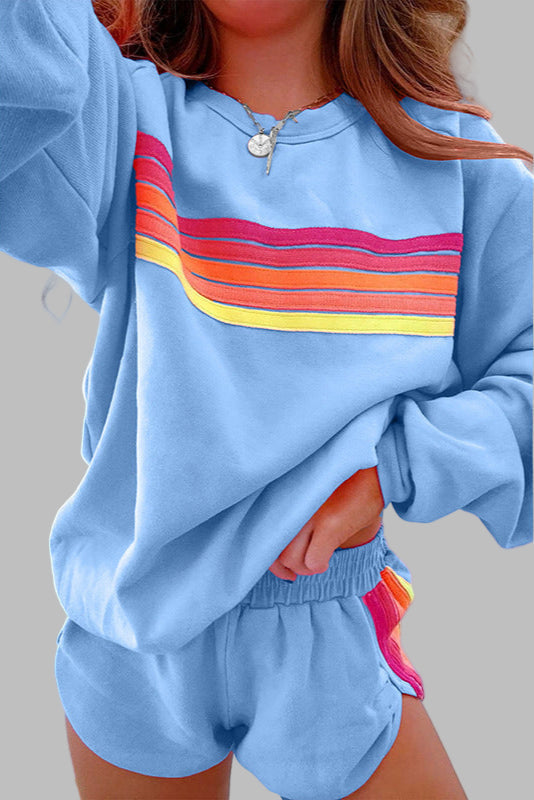 JOVIE™ - Ensemble pyjama confort col rond rayé et short