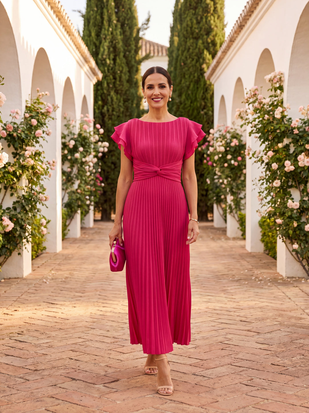 Seraphina | Chic Pleated Maxi Dress with Adjustable Tied Waist