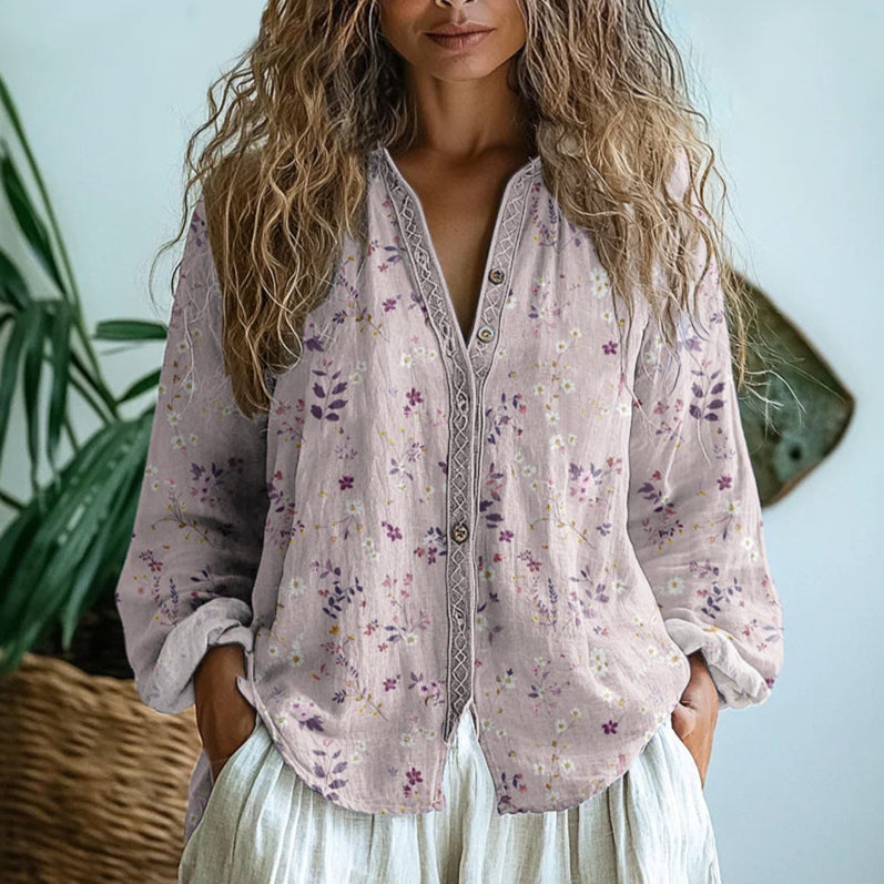 Brianna | Chemisier à imprimé feuilles vintage