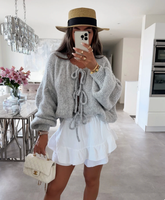 Eva | Cardigan à Nœud en Maille