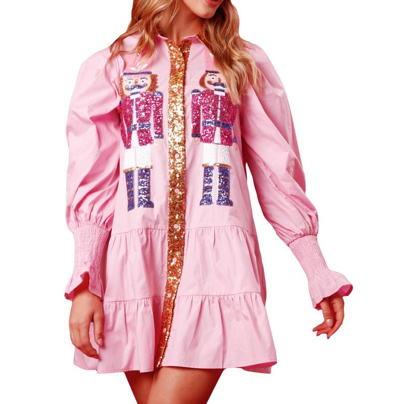 SHEENA™ - Mini-robe de Noël molletonnée avec jupe à sequins