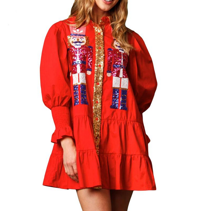 SHEENA™ - Mini-robe de Noël molletonnée avec jupe à sequins