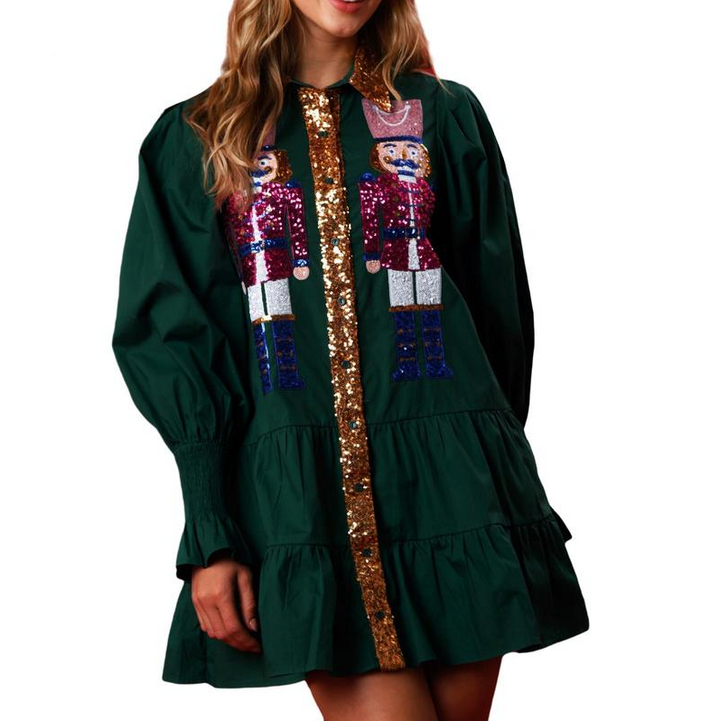 SHEENA™ - Mini-robe de Noël molletonnée avec jupe à sequins