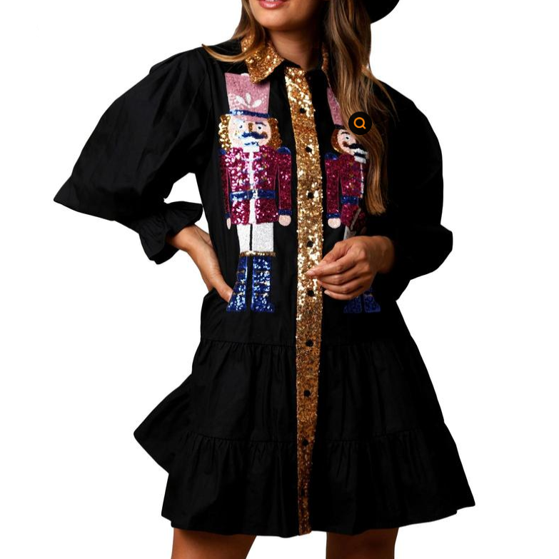 SHEENA™ - Mini-robe de Noël molletonnée avec jupe à sequins