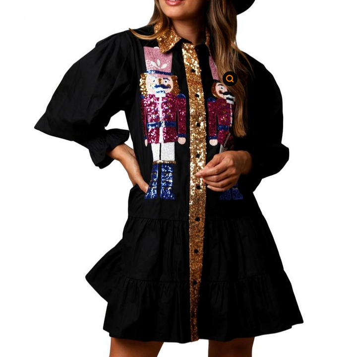SHEENA™ - Mini-robe de Noël molletonnée avec jupe à sequins