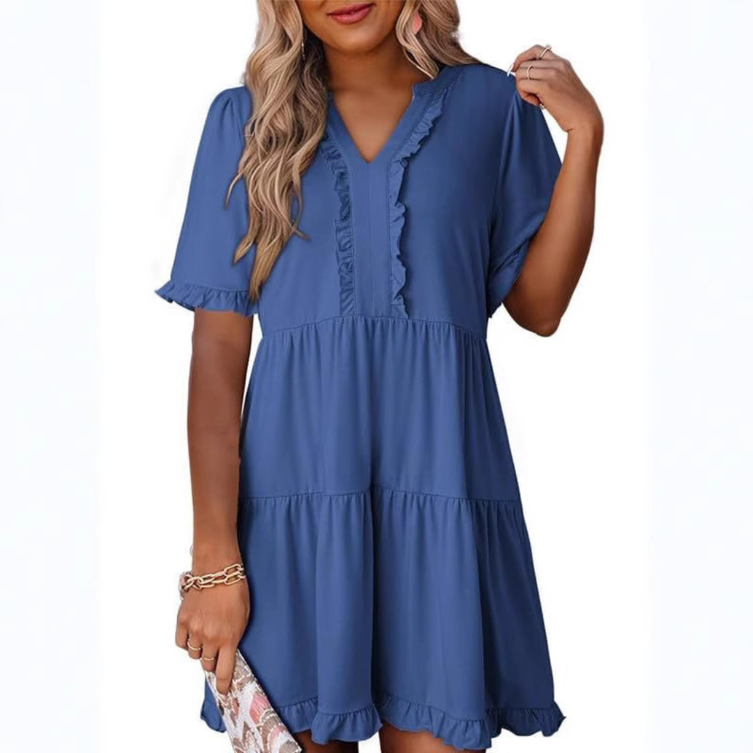 SHAILA™ - Robe mini décontractée à col en V