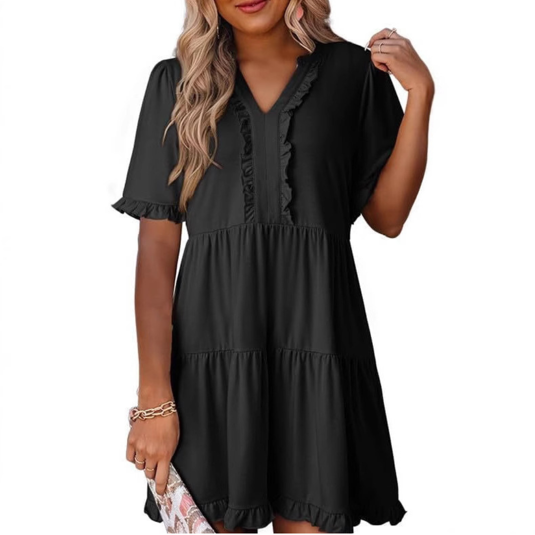 SHAILA™ - Robe mini décontractée à col en V