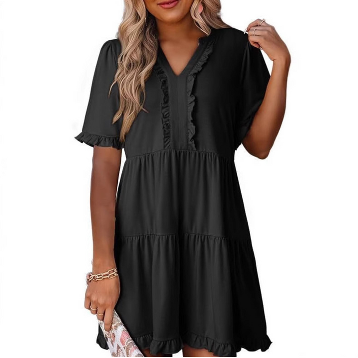 SHAILA™ - Robe mini décontractée à col en V