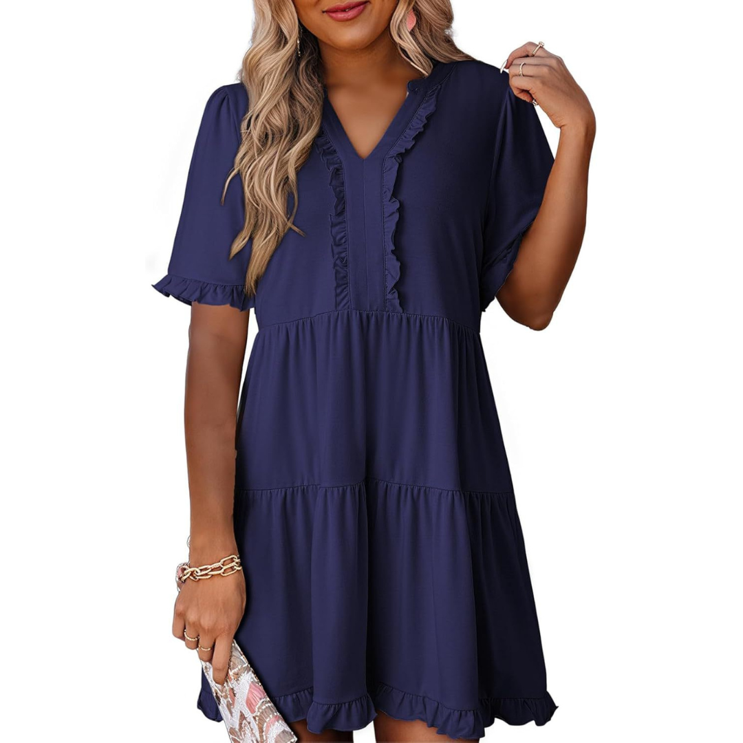 SHAILA™ - Robe mini décontractée à col en V