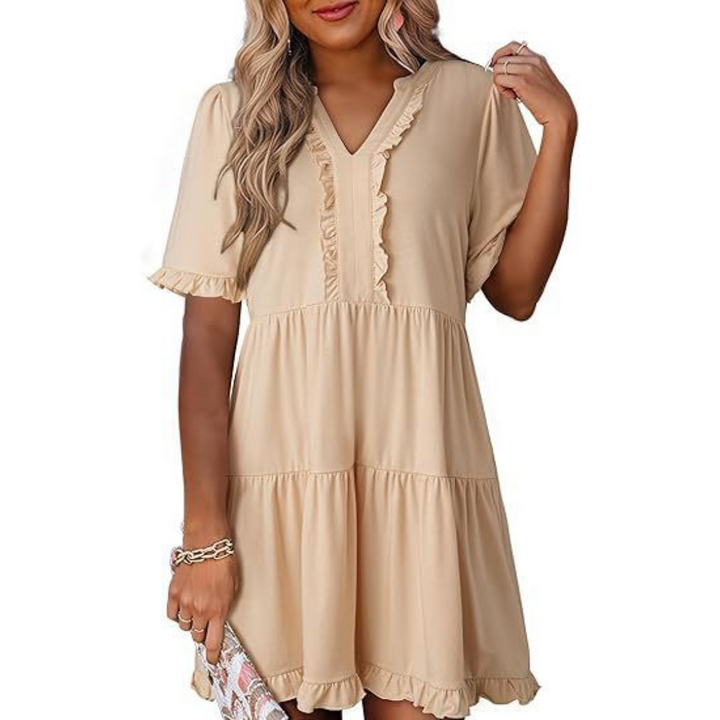 SHAILA™ - Robe mini décontractée à col en V