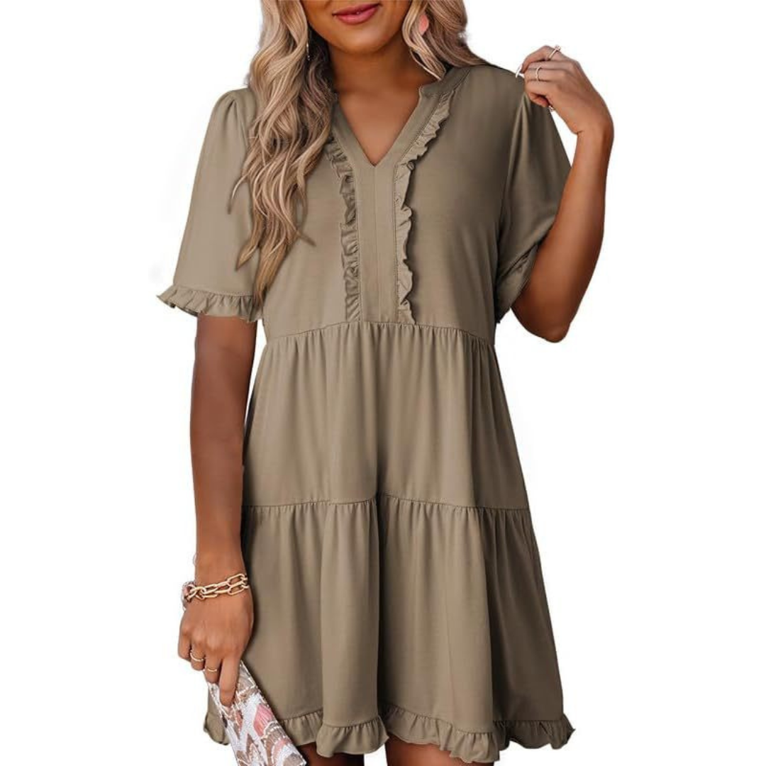 SHAILA™ - Robe mini décontractée à col en V