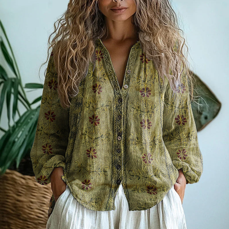 Brianna | Chemisier à imprimé feuilles vintage