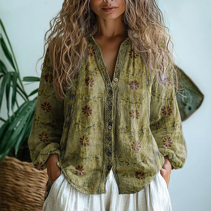 Brianna | Chemisier à imprimé feuilles vintage