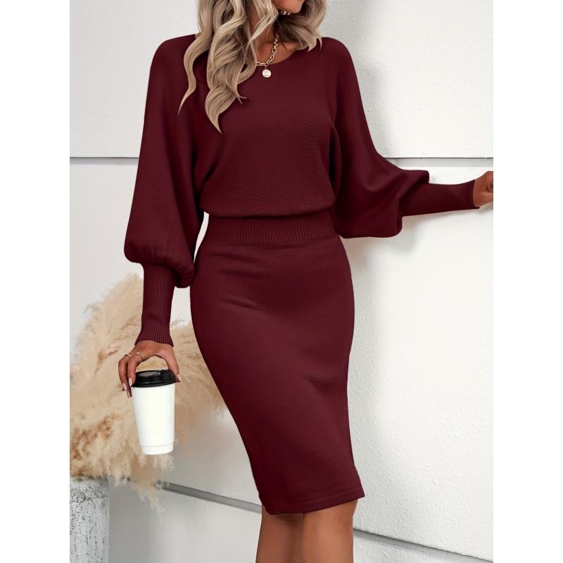 LEAH™ - Robe pull élégante cintrée à manches lanternes