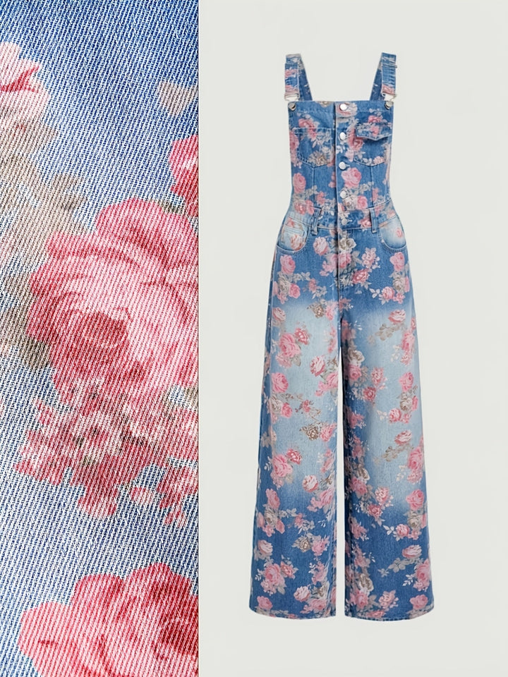 Rosalie | Salopette en jean fleuri