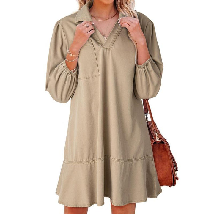 GEMMA™ – Robe classique en jean délavé à manches bouffantes