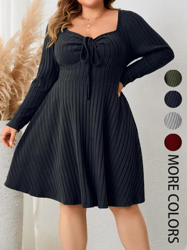 KATE™ - Robe trapèze côtelée à encolure en cœur, grande taille, pour l'automne