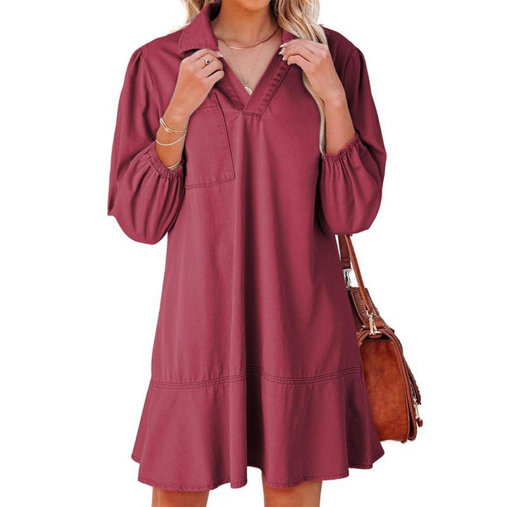 GEMMA™ – Robe classique en jean délavé à manches bouffantes