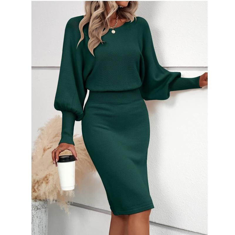 LEAH™ - Robe pull élégante cintrée à manches lanternes