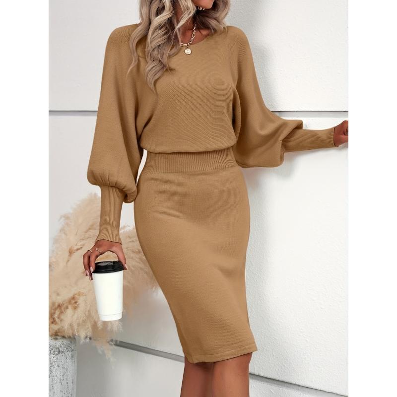 LEAH™ - Robe pull élégante cintrée à manches lanternes