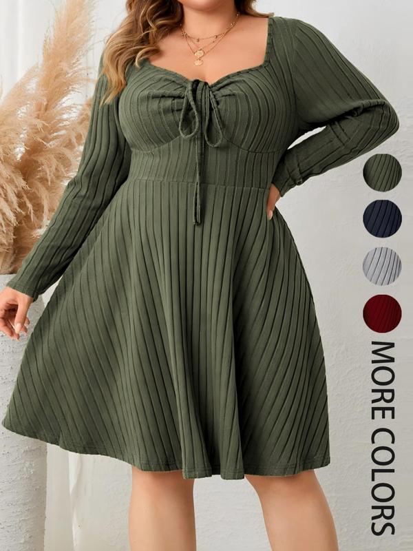 KATE™ - Robe trapèze côtelée à encolure en cœur, grande taille, pour l'automne