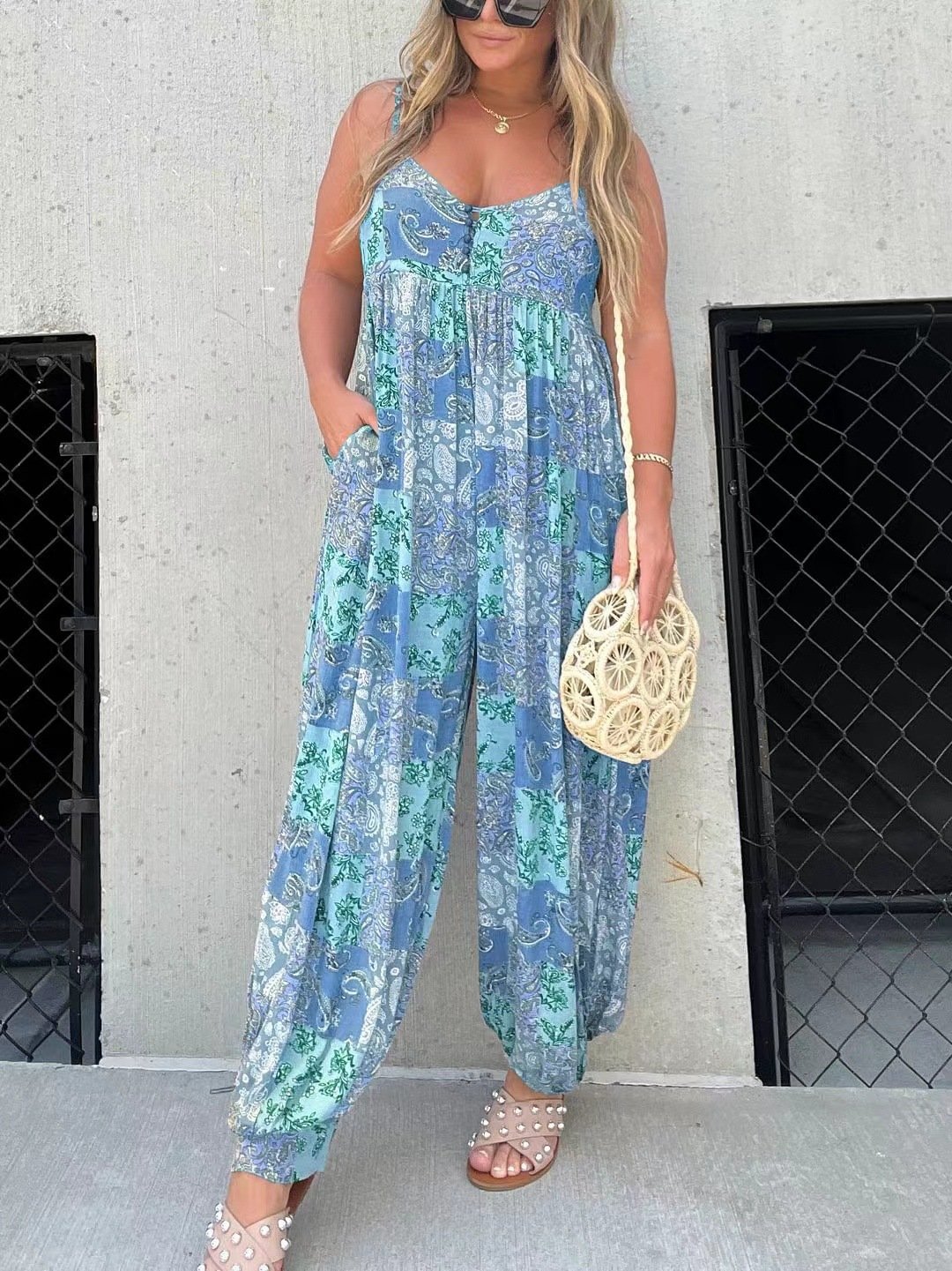DANICA™ - Combinaison pantalon bohème à manches ballons