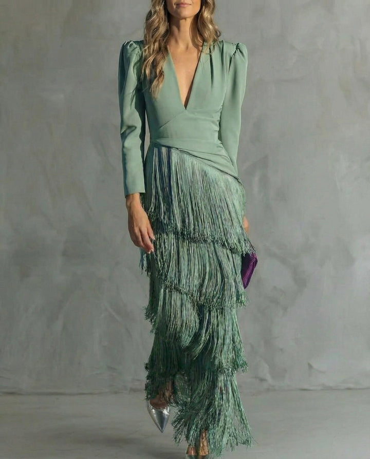 Chiara | Sophisticated Dress Featuring Fringe Sleeves