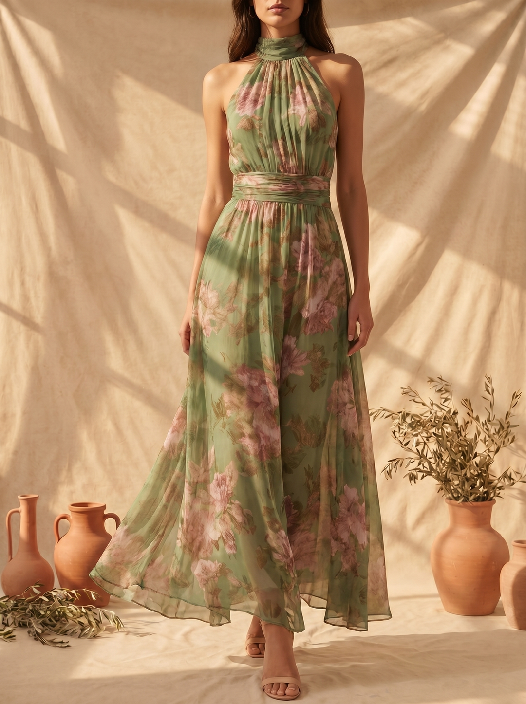 Livia | Chic Floral Maxi Halter Gown