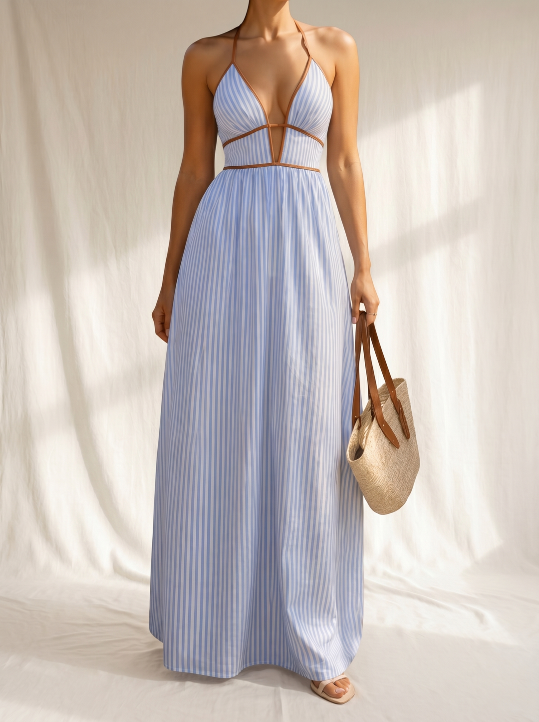 Laurina | Striped Maxi Dress with Cut-Out Neckline