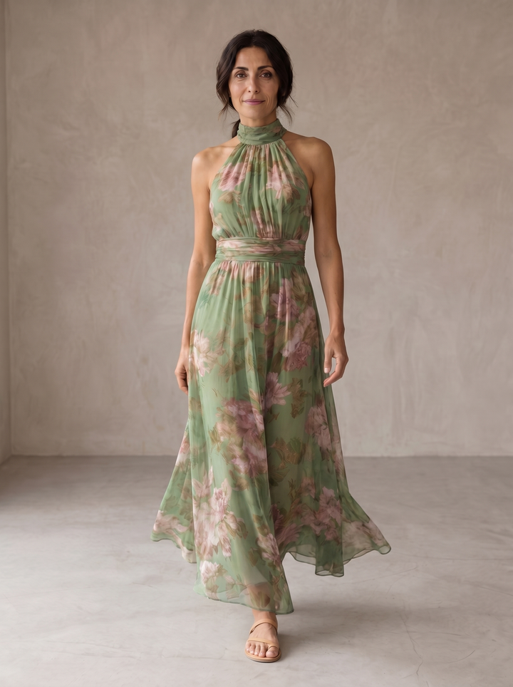Livia | Chic Floral Maxi Halter Gown