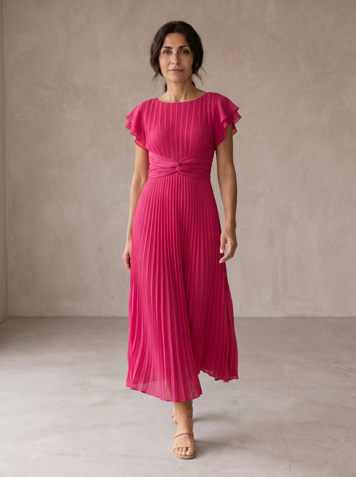 Seraphina | Chic Pleated Maxi Dress with Adjustable Tied Waist