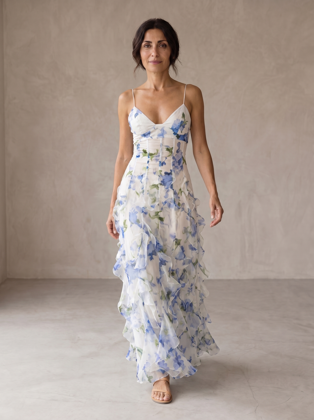 Uri | Ruffled Floral Midi Dress