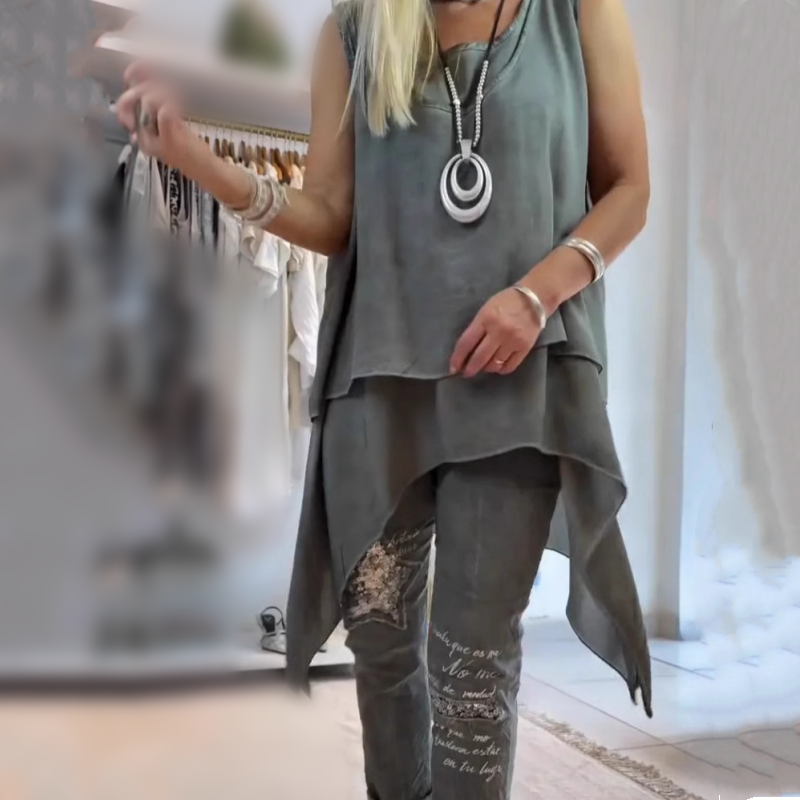 MIREYA™ - Ensemble Haut Asymétrique & Pantalon Floral