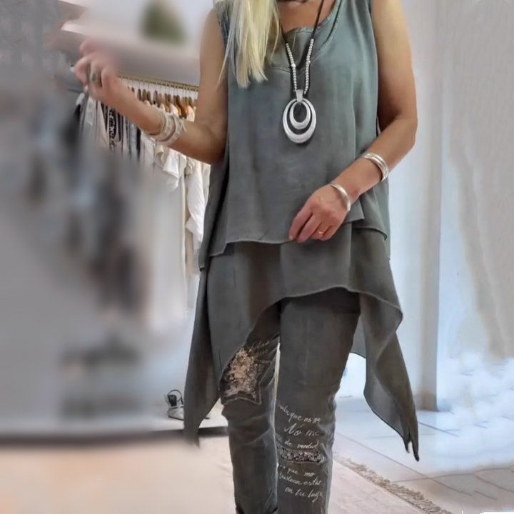 MIREYA™ - Ensemble Haut Asymétrique & Pantalon Floral